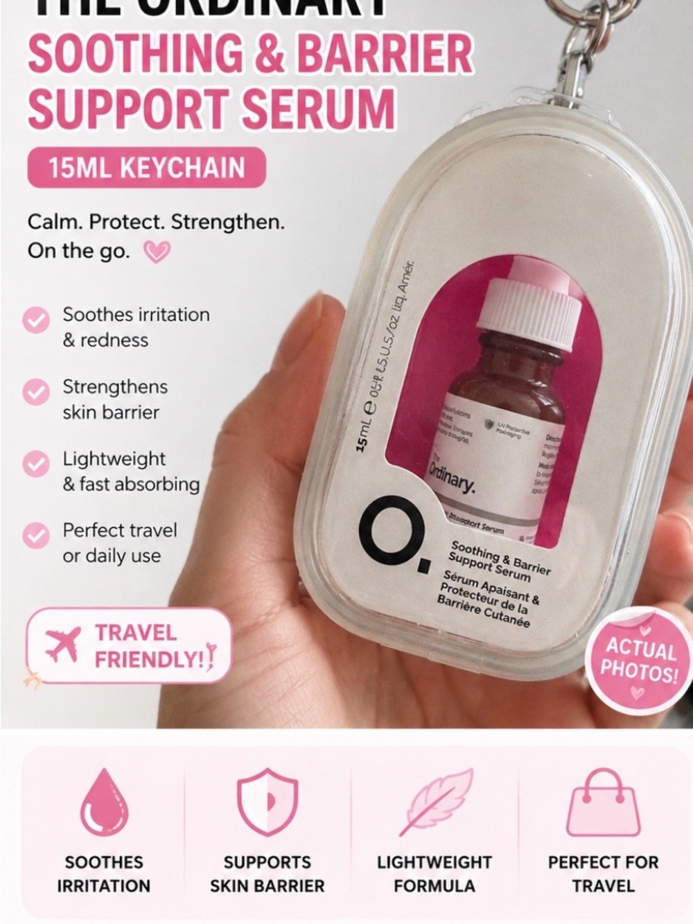The Ordinary Soothing & Barrier Support Serum Keychain (Pink & White)